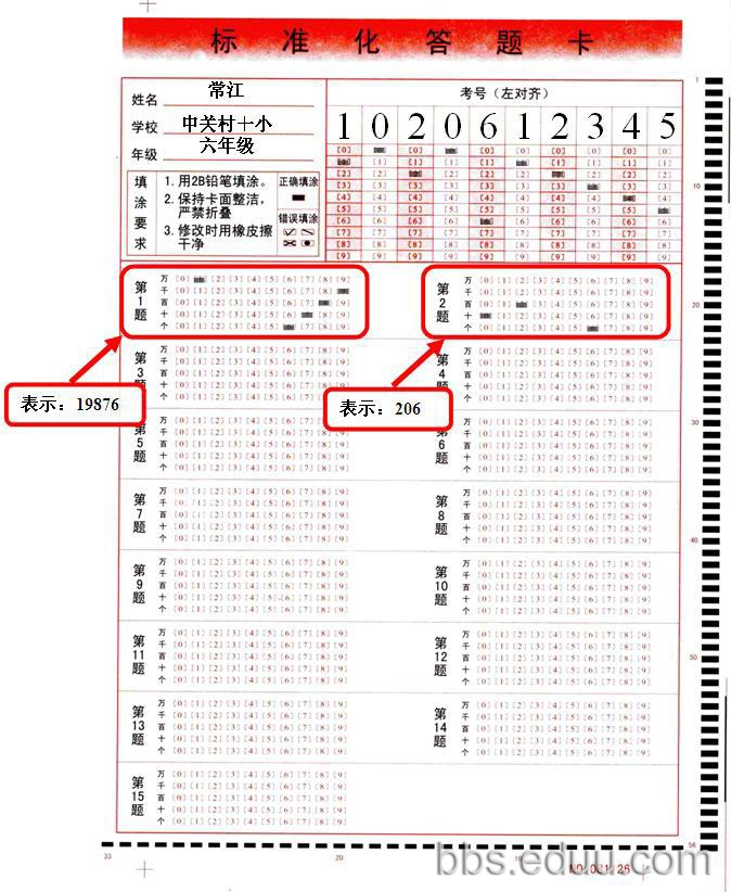 关于答题卡的填涂注意