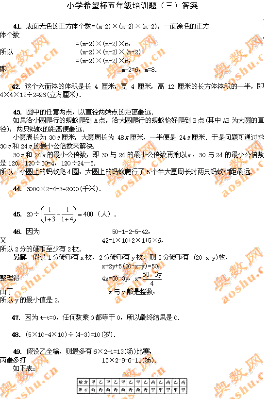 小学希望杯五年级培训试题（三）答案1