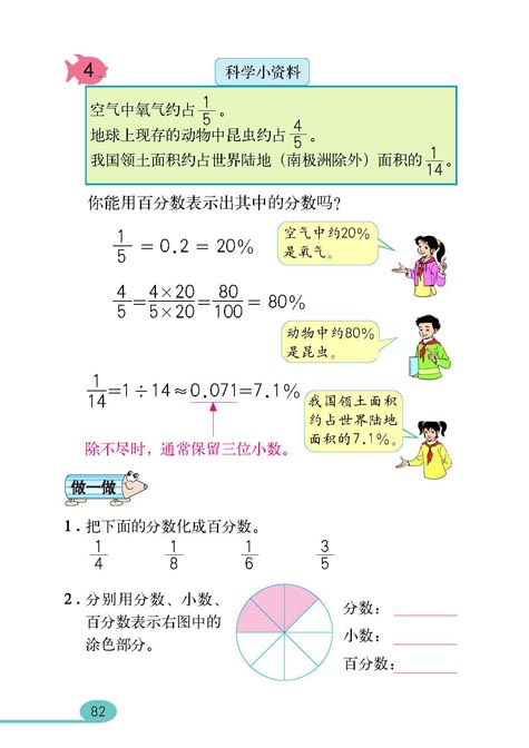 人教版六年级数学课本十一册：百分数和分数、小数的互化3