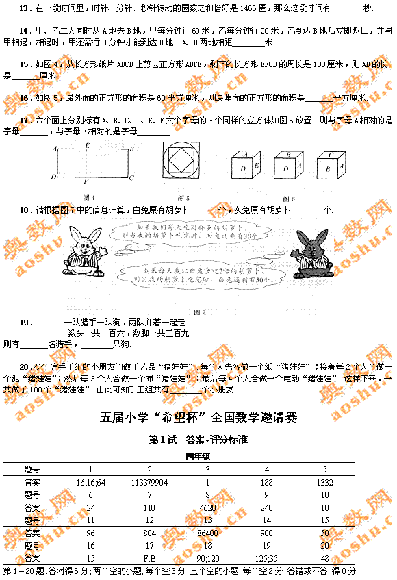 第五届小学希望杯全国数学邀请赛四年级第1试试题及答案2