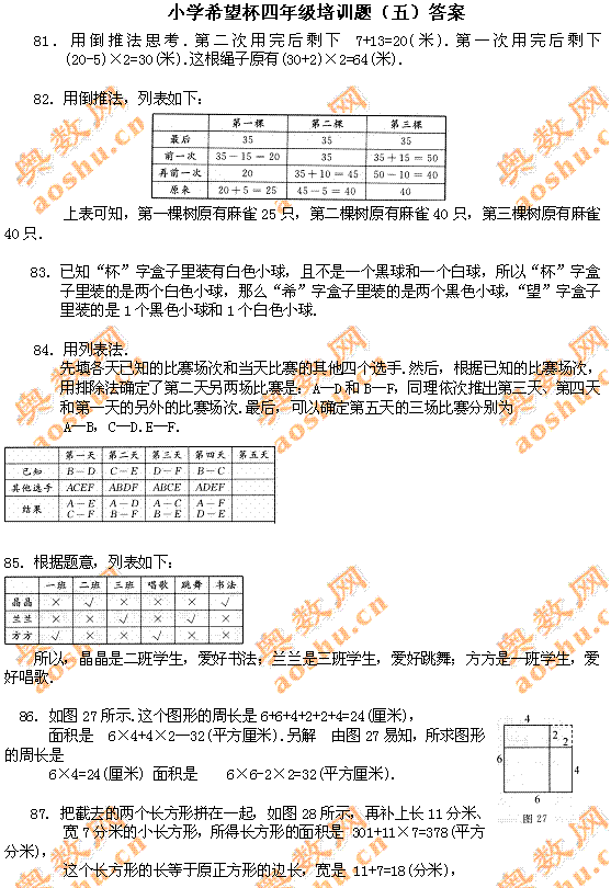 小学希望杯四年级培训试题（五）答案1