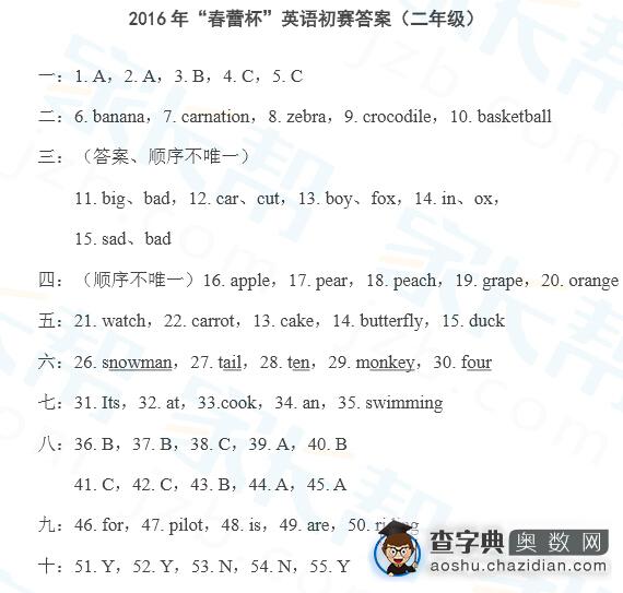 2016上海春蕾杯二年级初赛英语试题及答案2