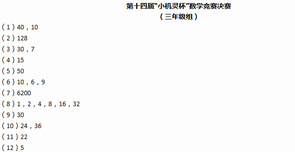 上海第14届小机灵杯决赛各年级真题标准答案2