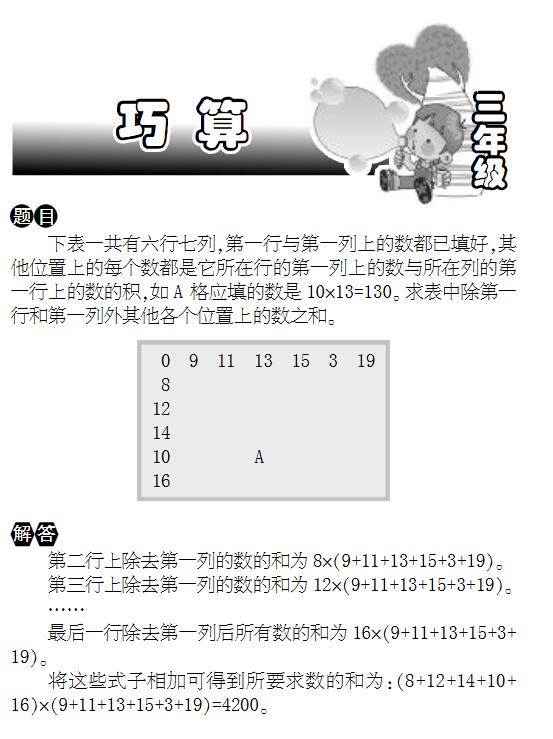 三年级中环杯思维训练题及答案：巧算1