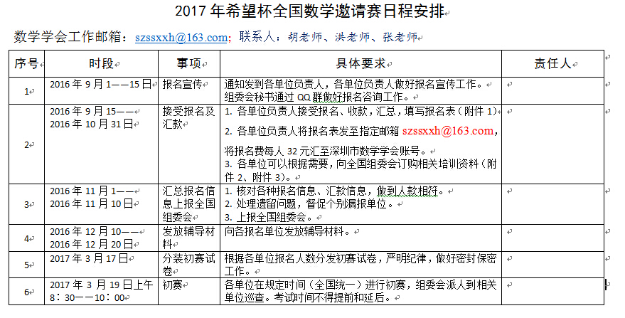 深圳赛区第15届小学希望杯日程安排公布1