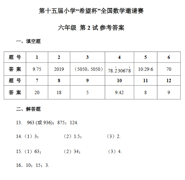2017第十五届广州希望杯二试六年级真题答案1